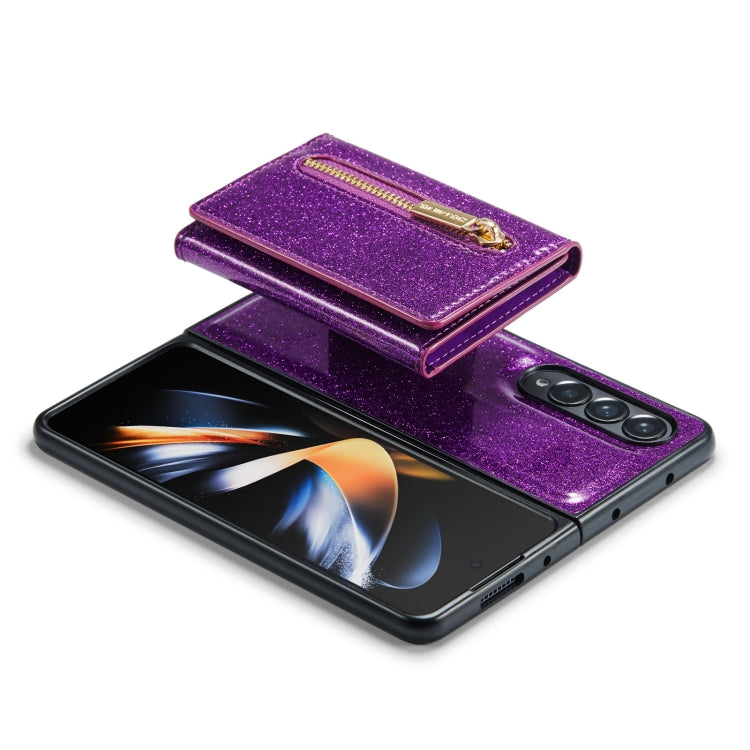 For Samsung Galaxy Z Fold4 5G DG.MING M3 Series Glitter Powder Card Bag Leather Case