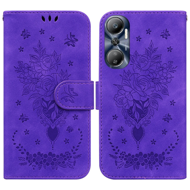 For Infinix Hot 20 Butterfly Rose Embossed Leather Phone Case