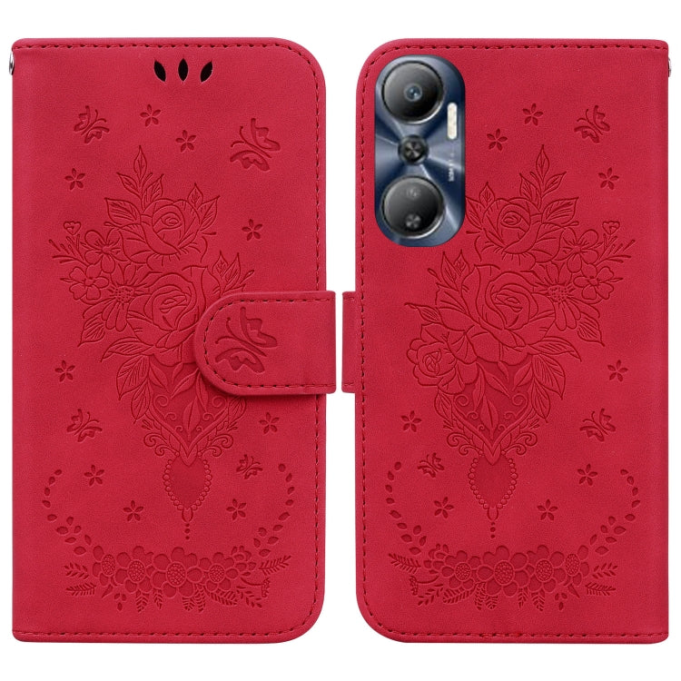 For Infinix Hot 20 Butterfly Rose Embossed Leather Phone Case