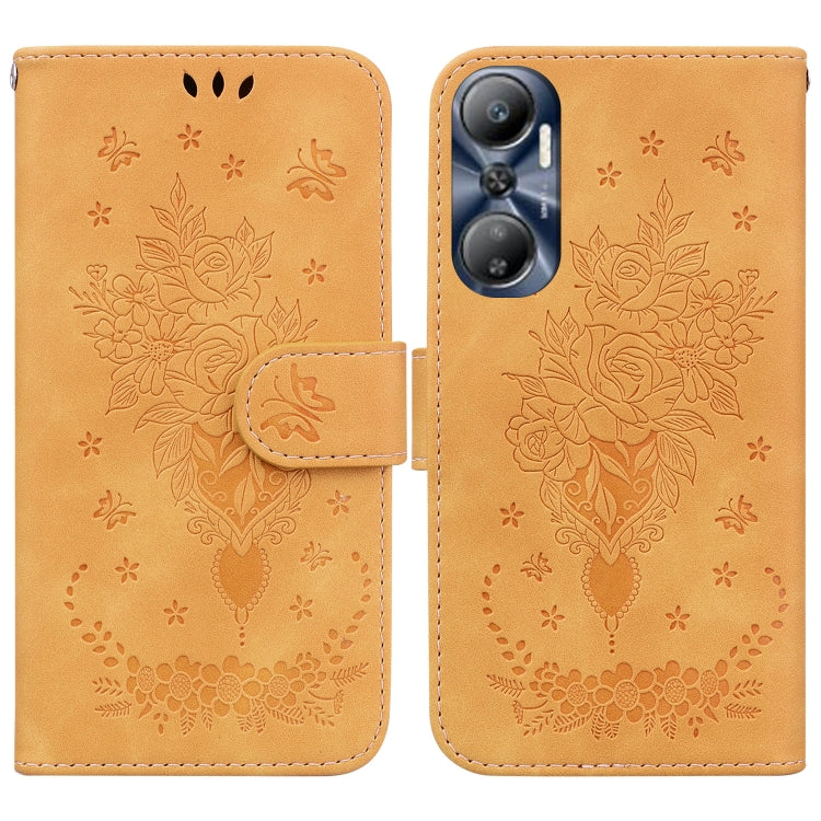 For Infinix Hot 20 Butterfly Rose Embossed Leather Phone Case