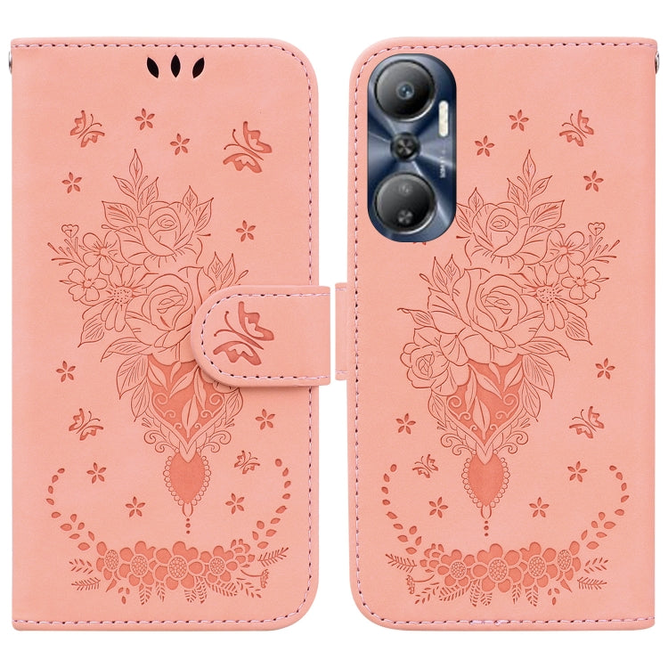 For Infinix Hot 20 Butterfly Rose Embossed Leather Phone Case