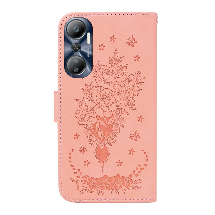 For Infinix Hot 20 Butterfly Rose Embossed Leather Phone Case