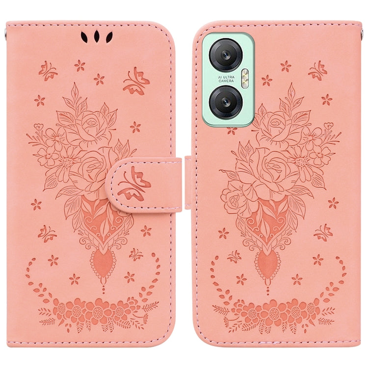 For Infinix Hot 20 5G Butterfly Rose Embossed Leather Phone Case