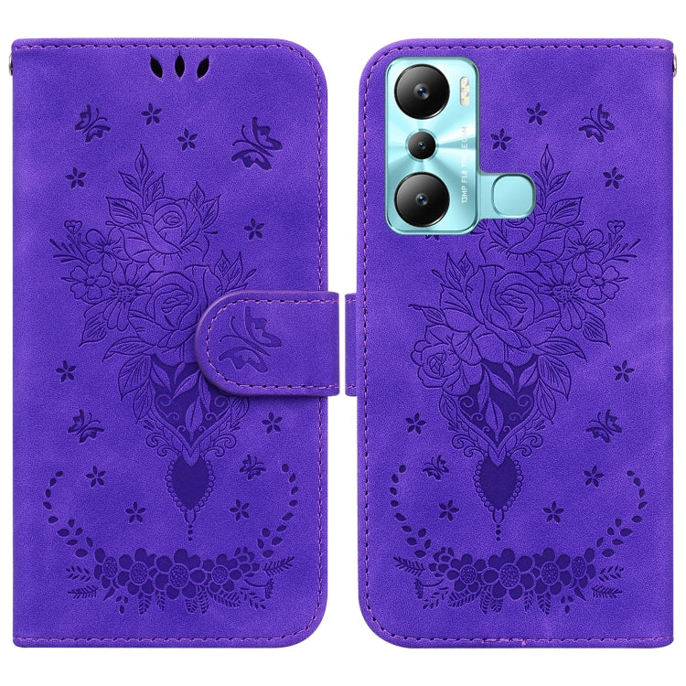 For Infinix Hot 20i Butterfly Rose Embossed Leather Phone Case