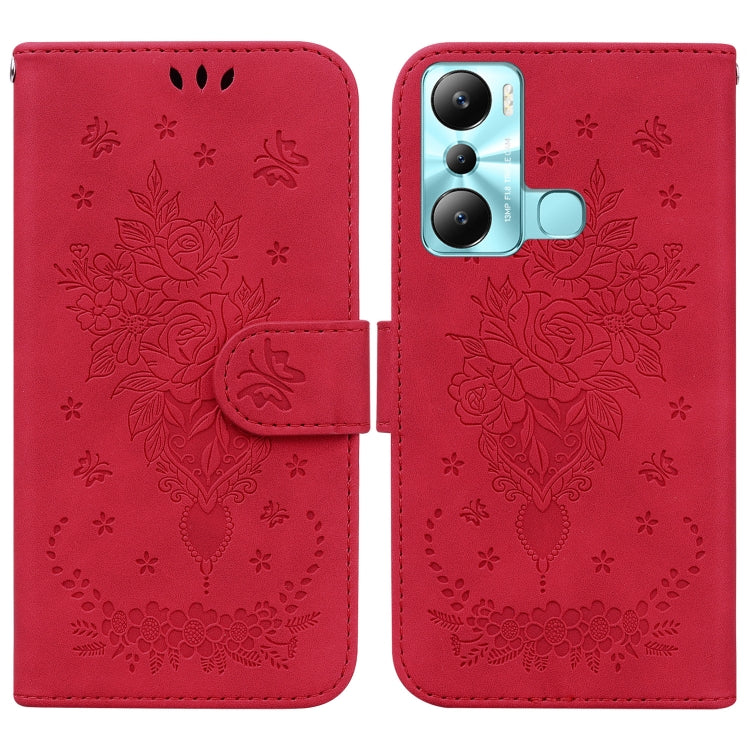 For Infinix Hot 20i Butterfly Rose Embossed Leather Phone Case