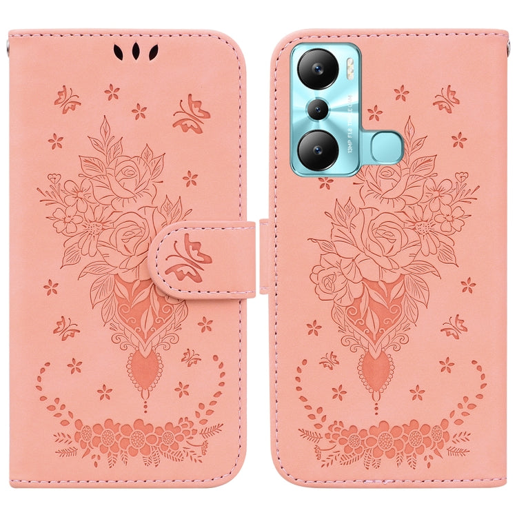 For Infinix Hot 20i Butterfly Rose Embossed Leather Phone Case