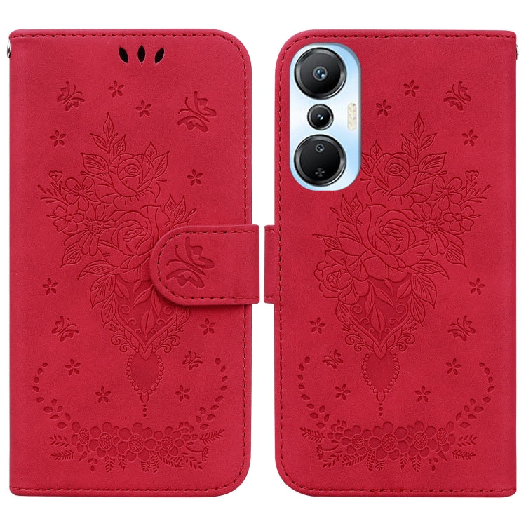 For Infinix Hot 20s Butterfly Rose Embossed Leather Phone Case