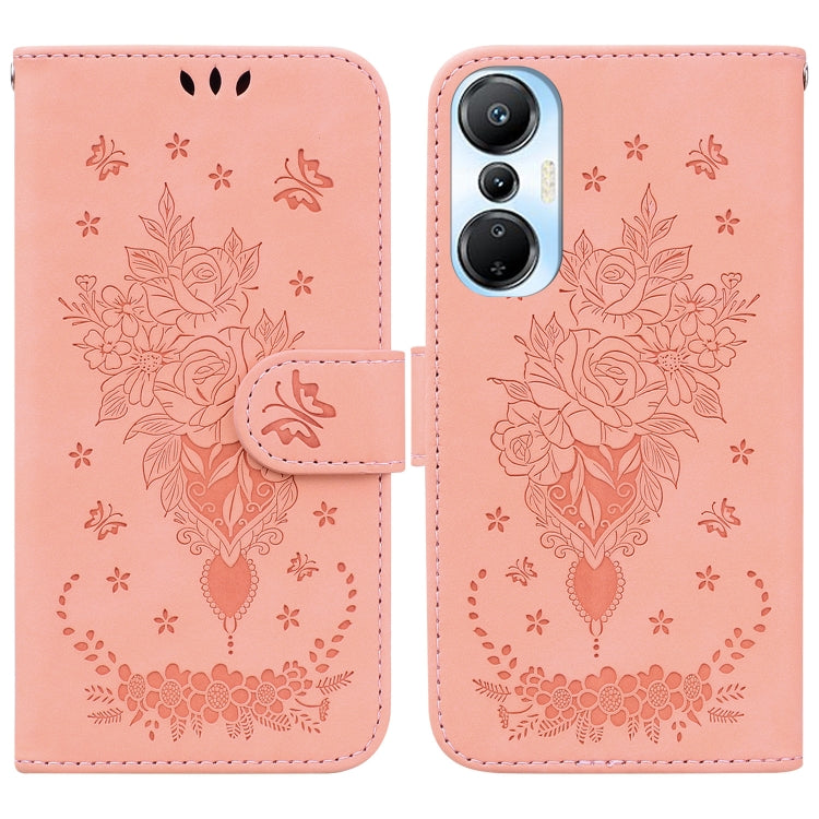 For Infinix Hot 20s Butterfly Rose Embossed Leather Phone Case