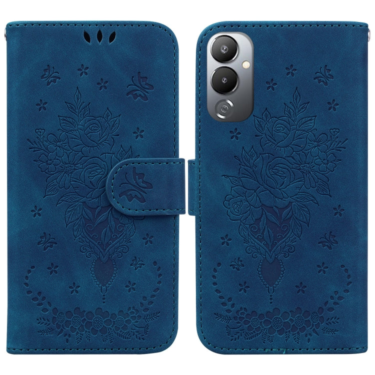 For Tecno Pova 4 Butterfly Rose Embossed Leather Phone Case