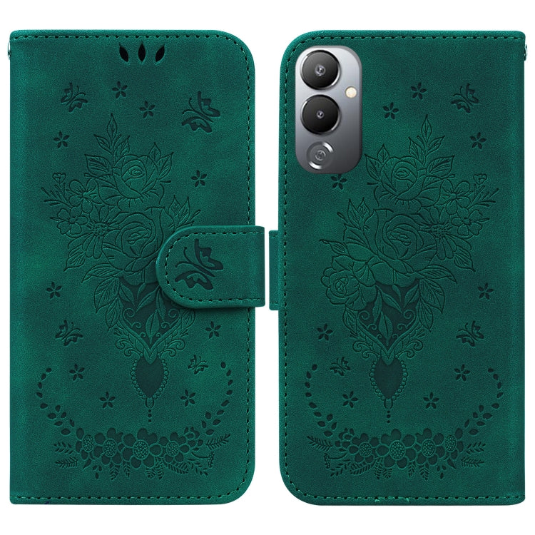 For Tecno Pova 4 Butterfly Rose Embossed Leather Phone Case
