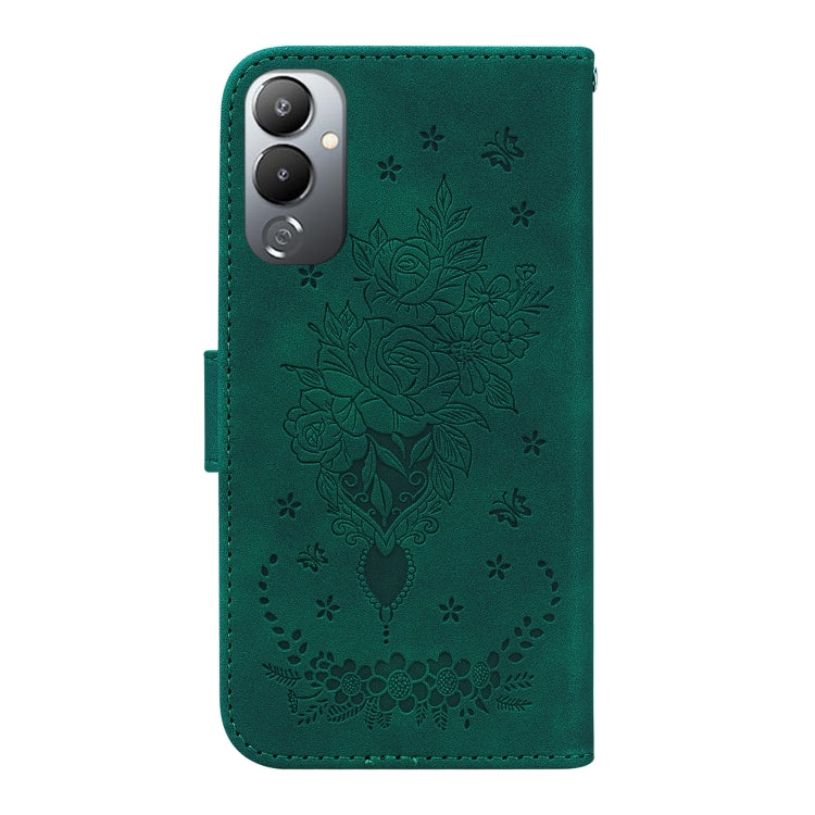 For Tecno Pova 4 Butterfly Rose Embossed Leather Phone Case