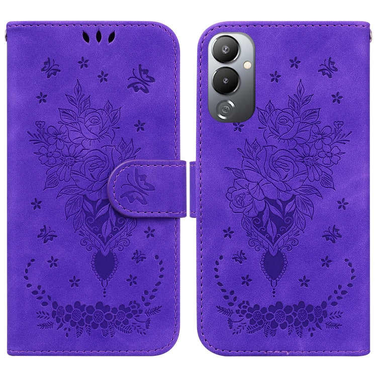 For Tecno Pova 4 Butterfly Rose Embossed Leather Phone Case