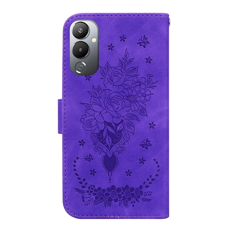 For Tecno Pova 4 Butterfly Rose Embossed Leather Phone Case