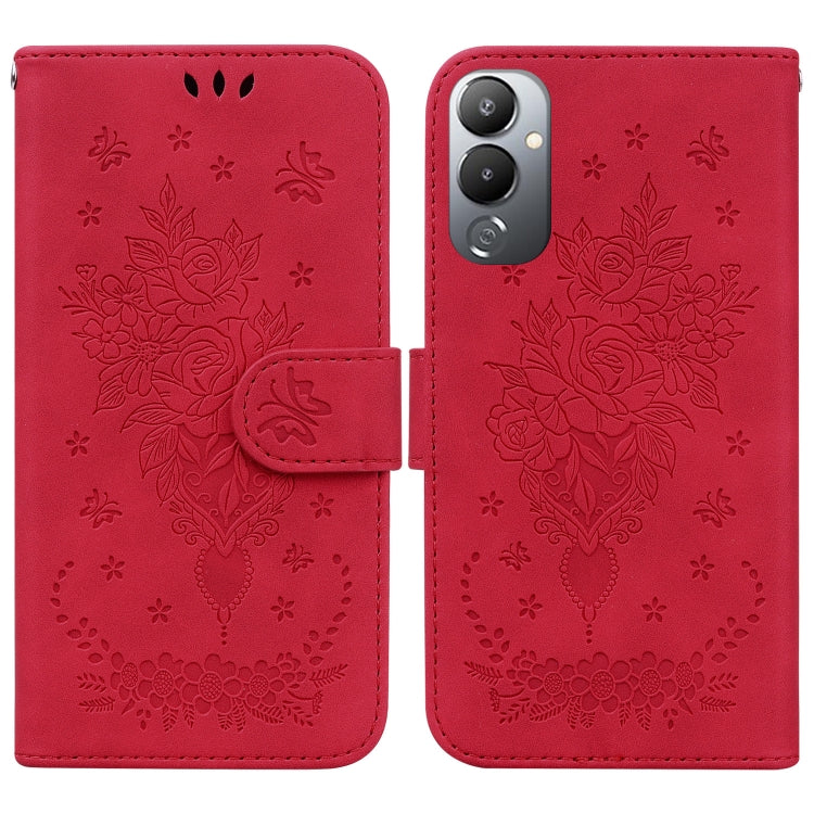 For Tecno Pova 4 Butterfly Rose Embossed Leather Phone Case