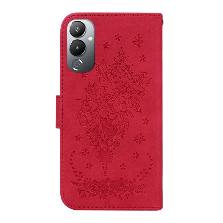For Tecno Pova 4 Butterfly Rose Embossed Leather Phone Case