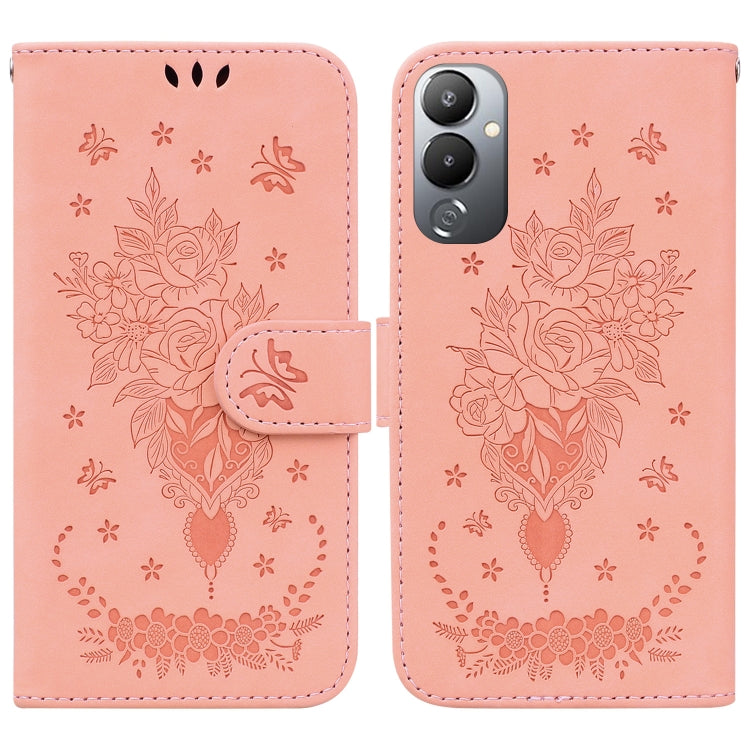 For Tecno Pova 4 Butterfly Rose Embossed Leather Phone Case