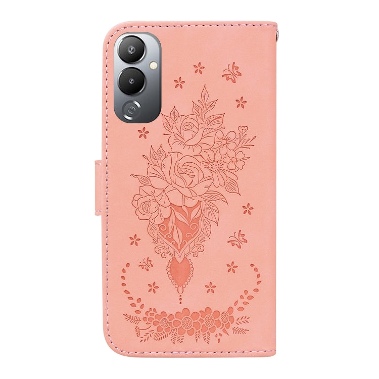 For Tecno Pova 4 Butterfly Rose Embossed Leather Phone Case