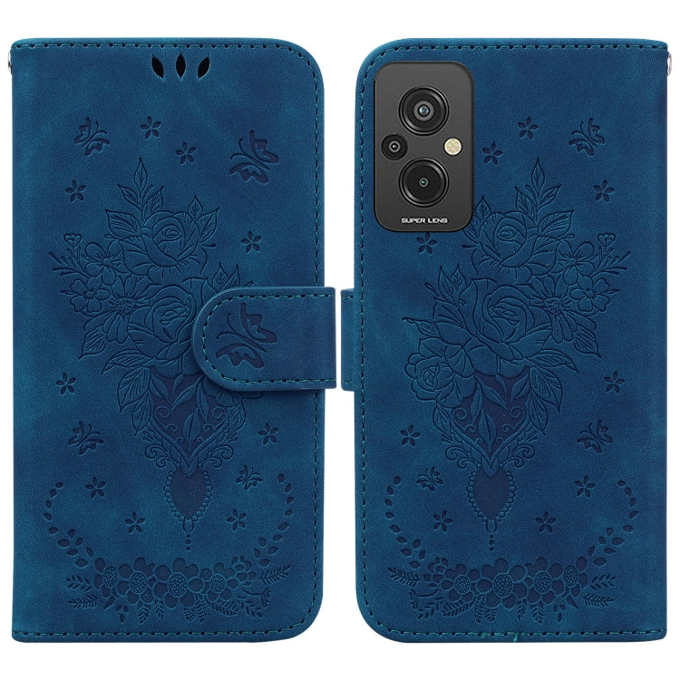 For Xiaomi Redmi 11 Prime 4G Butterfly Rose Embossed Leather Phone Case