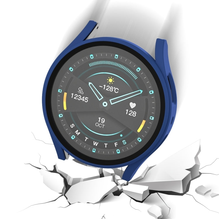 For Samsung Galaxy Watch 5 Pro 45mm Frosted PC + Tempered Film Integrated Watch Protective Case  - Dark Blue