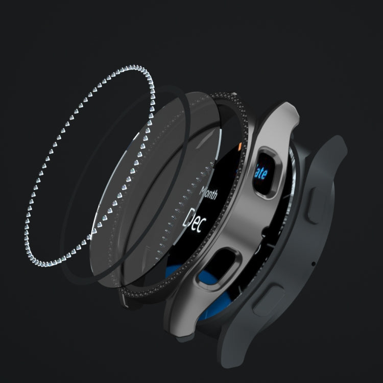 For Samsung Galaxy Watch4 40mm Single Row Diamond Electroplated PC+Tempered Film Watch Case