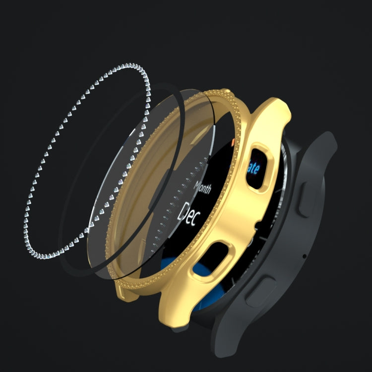 For Samsung Galaxy Watch4 40mm Single Row Diamond Electroplated PC+Tempered Film Watch Case