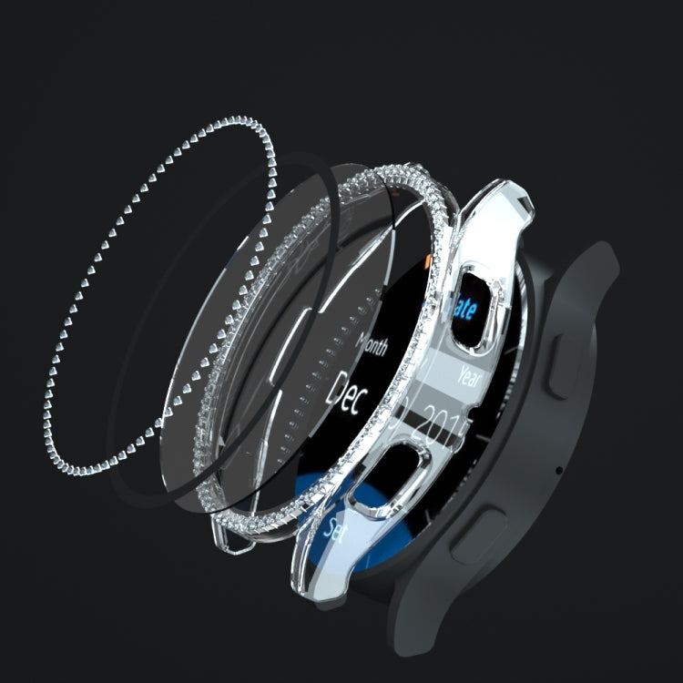 For Samsung Galaxy Watch4 40mm Single Row Diamond Electroplated PC+Tempered Film Watch Case