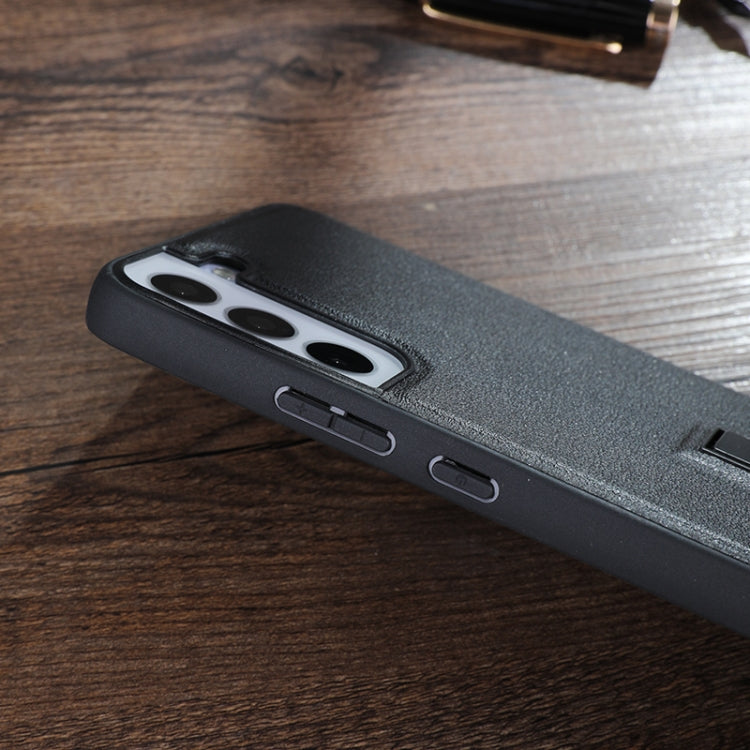 For Samsung Galaxy S23 5G PU Cover Metal Holder Phone Case