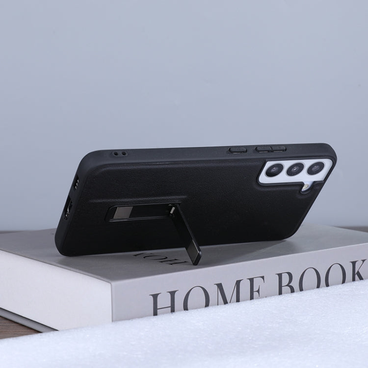 For Samsung Galaxy S23 5G PU Cover Metal Holder Phone Case