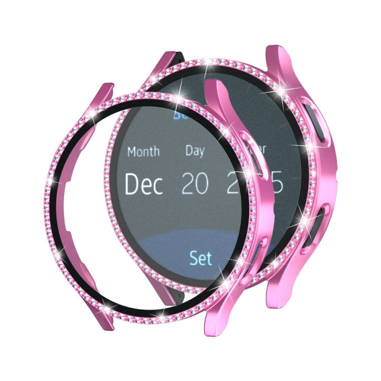 For Samsung Galaxy Watch4 44mm Single Row Diamond Electroplated PC+Tempered Film Watch Case