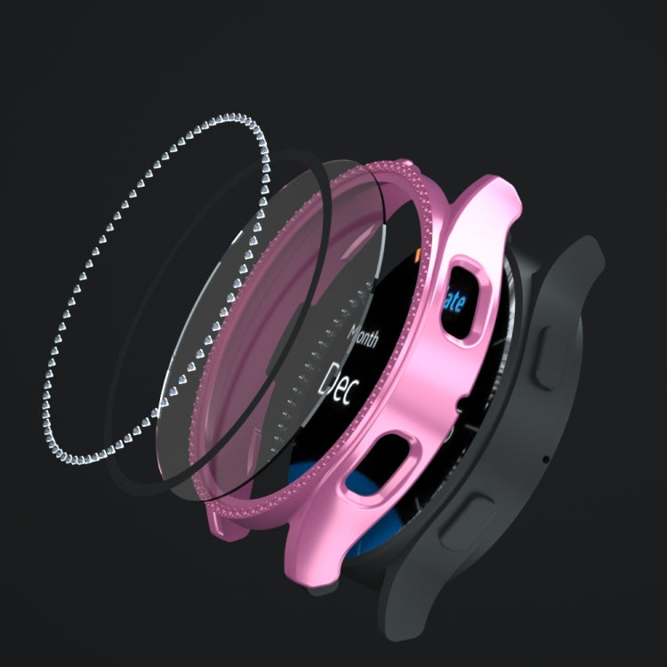 For Samsung Galaxy Watch4 44mm Single Row Diamond Electroplated PC+Tempered Film Watch Case