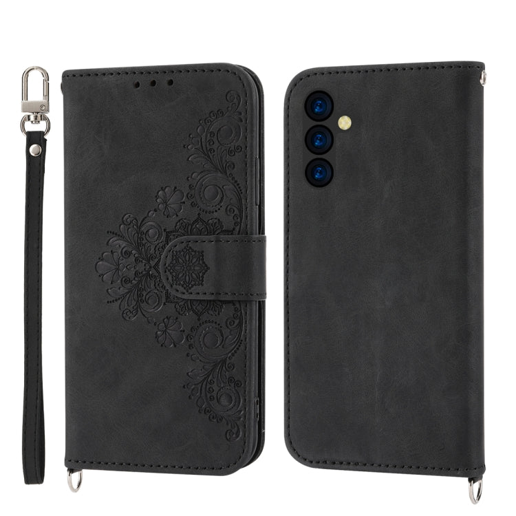 For Samsung Galaxy A54 5G Skin-feel Flowers Embossed Wallet Leather Phone Case