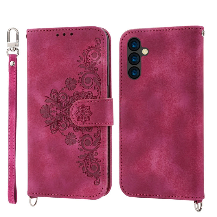 For Samsung Galaxy A54 5G Skin-feel Flowers Embossed Wallet Leather Phone Case