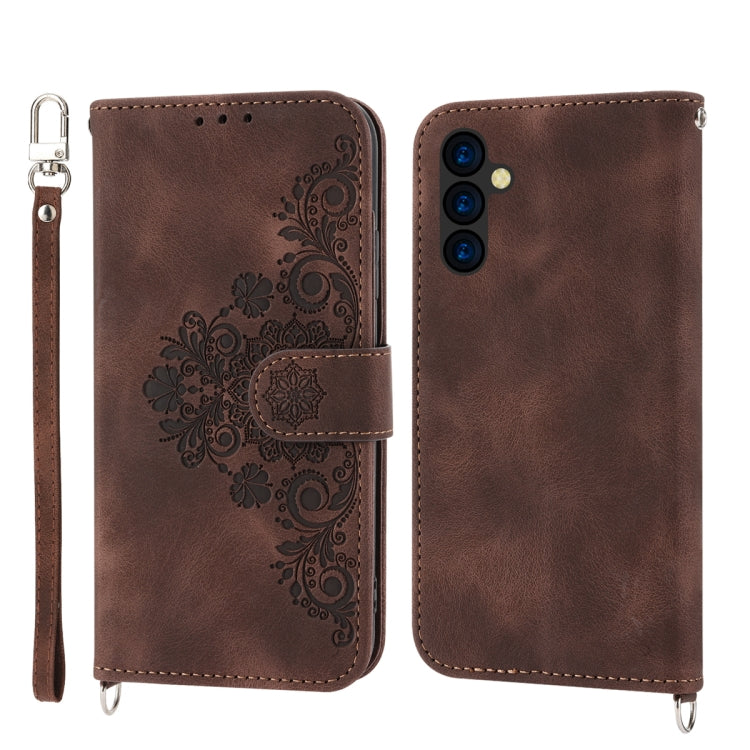 For Samsung Galaxy A54 5G Skin-feel Flowers Embossed Wallet Leather Phone Case
