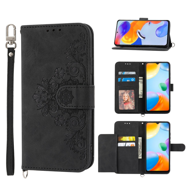 For Samsung Galaxy A04e Skin-feel Flowers Embossed Wallet Leather Phone Case