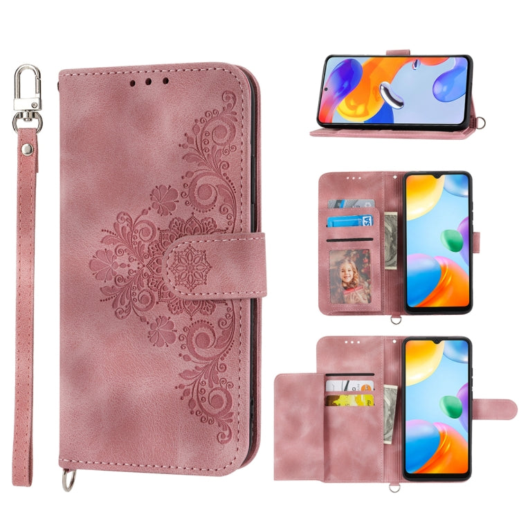For Samsung Galaxy A04e Skin-feel Flowers Embossed Wallet Leather Phone Case
