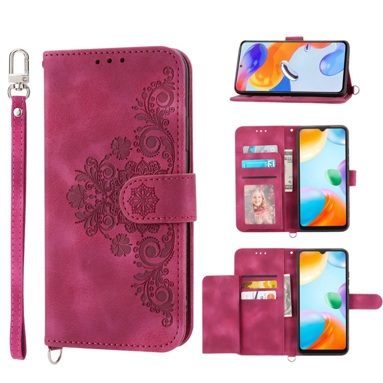 For Samsung Galaxy A04e Skin-feel Flowers Embossed Wallet Leather Phone Case