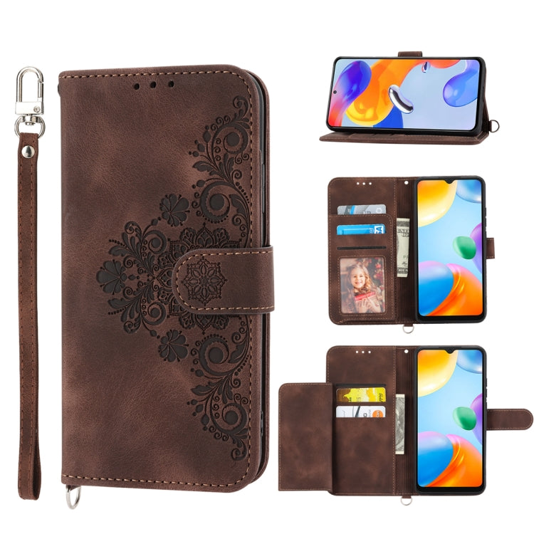 For Samsung Galaxy A04e Skin-feel Flowers Embossed Wallet Leather Phone Case