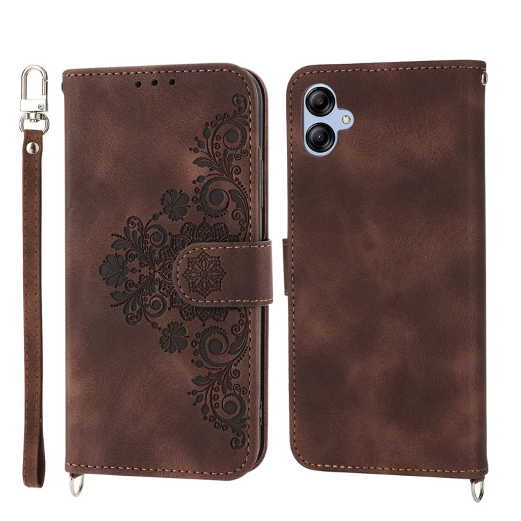 For Samsung Galaxy A04e Skin-feel Flowers Embossed Wallet Leather Phone Case