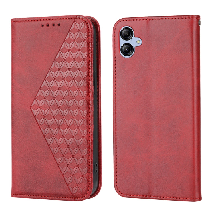 For Samsung Galaxy A04e Cubic Grid Calf Texture Magnetic Leather Phone Case