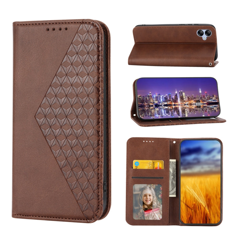 For Samsung Galaxy A04e Cubic Grid Calf Texture Magnetic Leather Phone Case