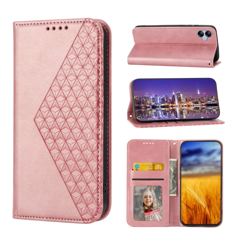 For Samsung Galaxy A04e Cubic Grid Calf Texture Magnetic Leather Phone Case