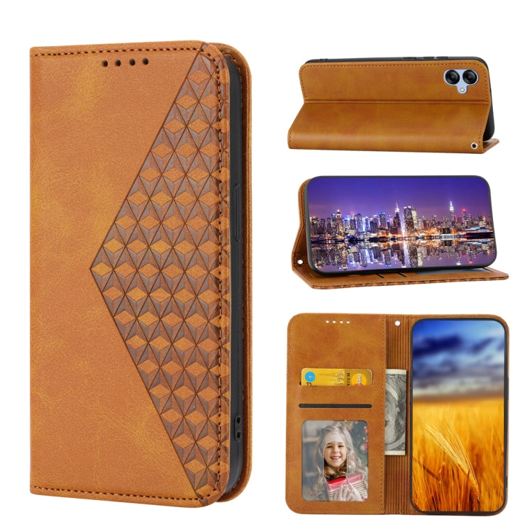 For Samsung Galaxy A04e Cubic Grid Calf Texture Magnetic Leather Phone Case