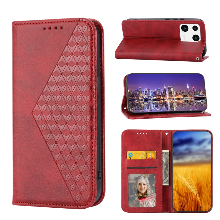 For Xiaomi 13 Cubic Grid Calf Texture Magnetic Leather Phone Case