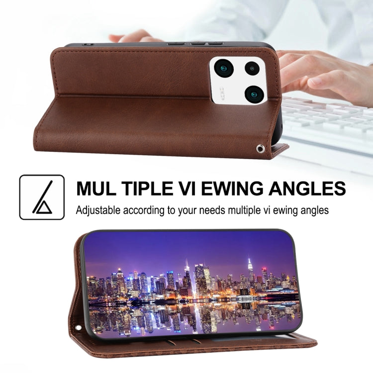 For Xiaomi 13 Cubic Grid Calf Texture Magnetic Leather Phone Case