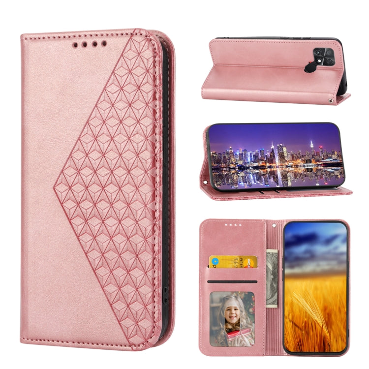 For Xiaomi Poco C40 Cubic Grid Calf Texture Magnetic Leather Phone Case