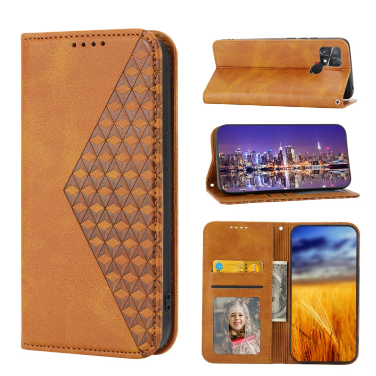 For Xiaomi Poco C40 Cubic Grid Calf Texture Magnetic Leather Phone Case
