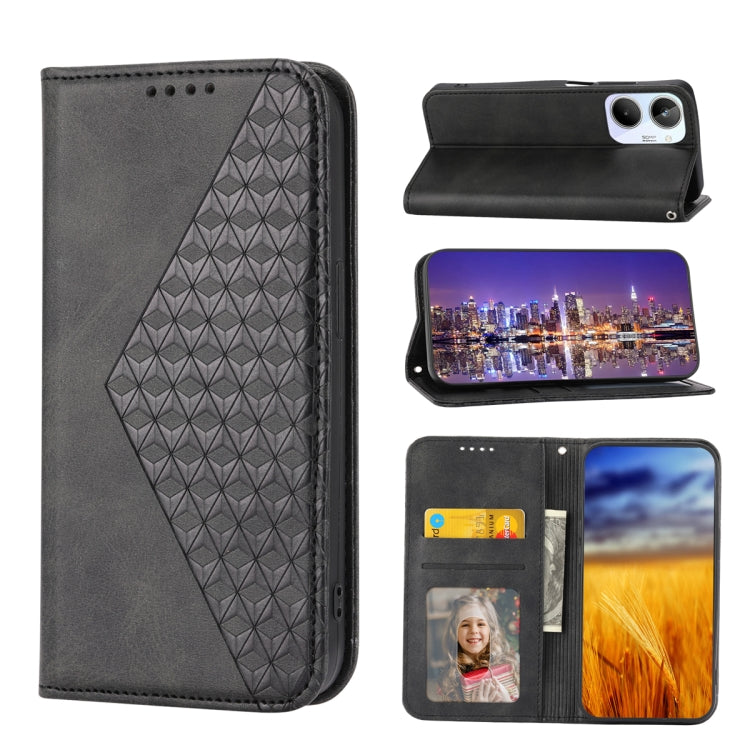 For Realme 10 4G Cubic Grid Calf Texture Magnetic Leather Phone Case