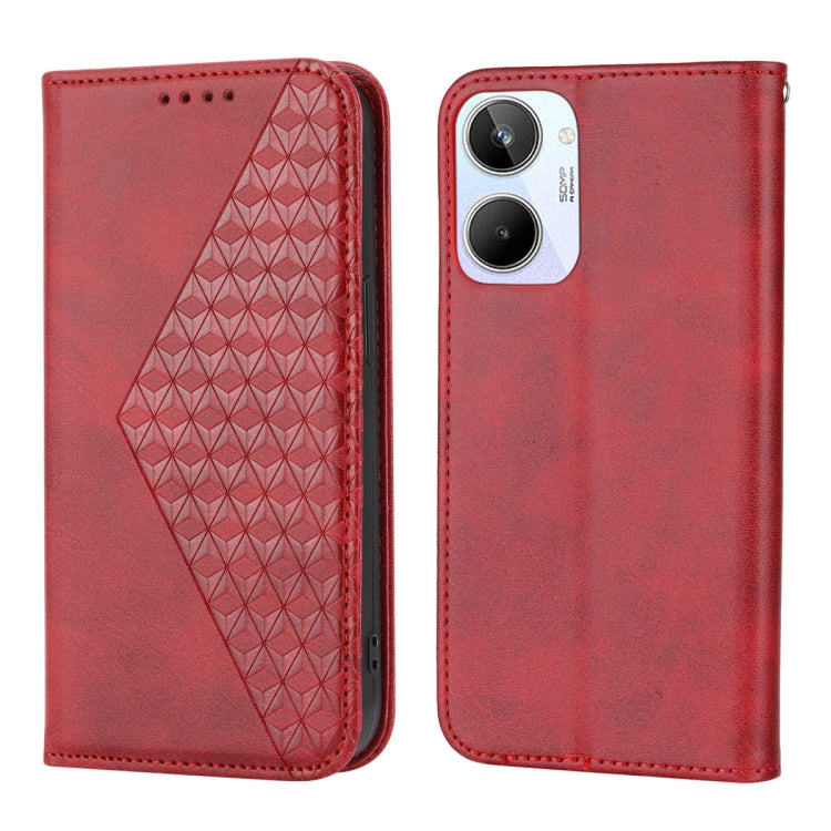 For Realme 10 4G Cubic Grid Calf Texture Magnetic Leather Phone Case
