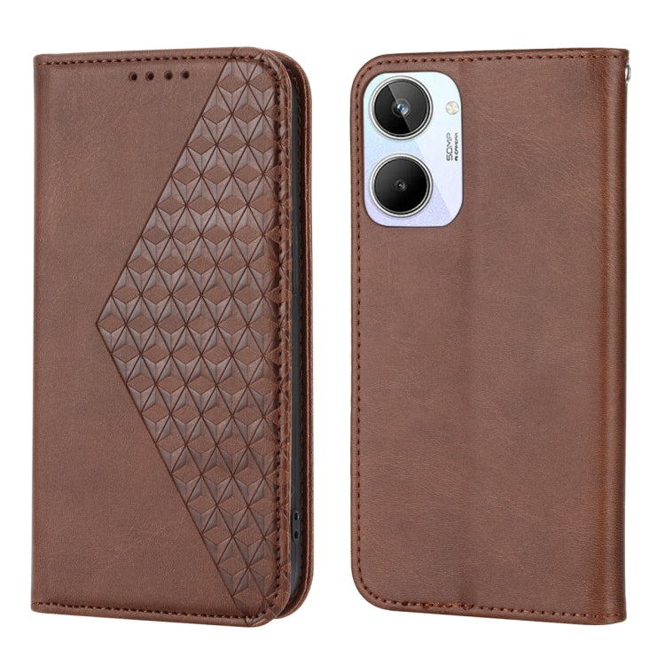 For Realme 10 4G Cubic Grid Calf Texture Magnetic Leather Phone Case