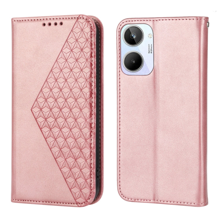 For Realme 10 4G Cubic Grid Calf Texture Magnetic Leather Phone Case